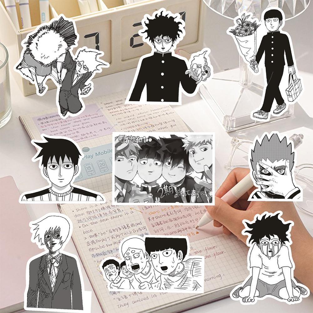 10/30/70pcs Mob Psycho 100 Black White Manga Stickers Cool Cartoon Anime Sticker Water Bottle Guitar Phone Bike Decals