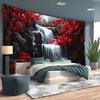 2D Red Maple Forest Waterfall Mystic Aesthetic Wall Tapestry Decor