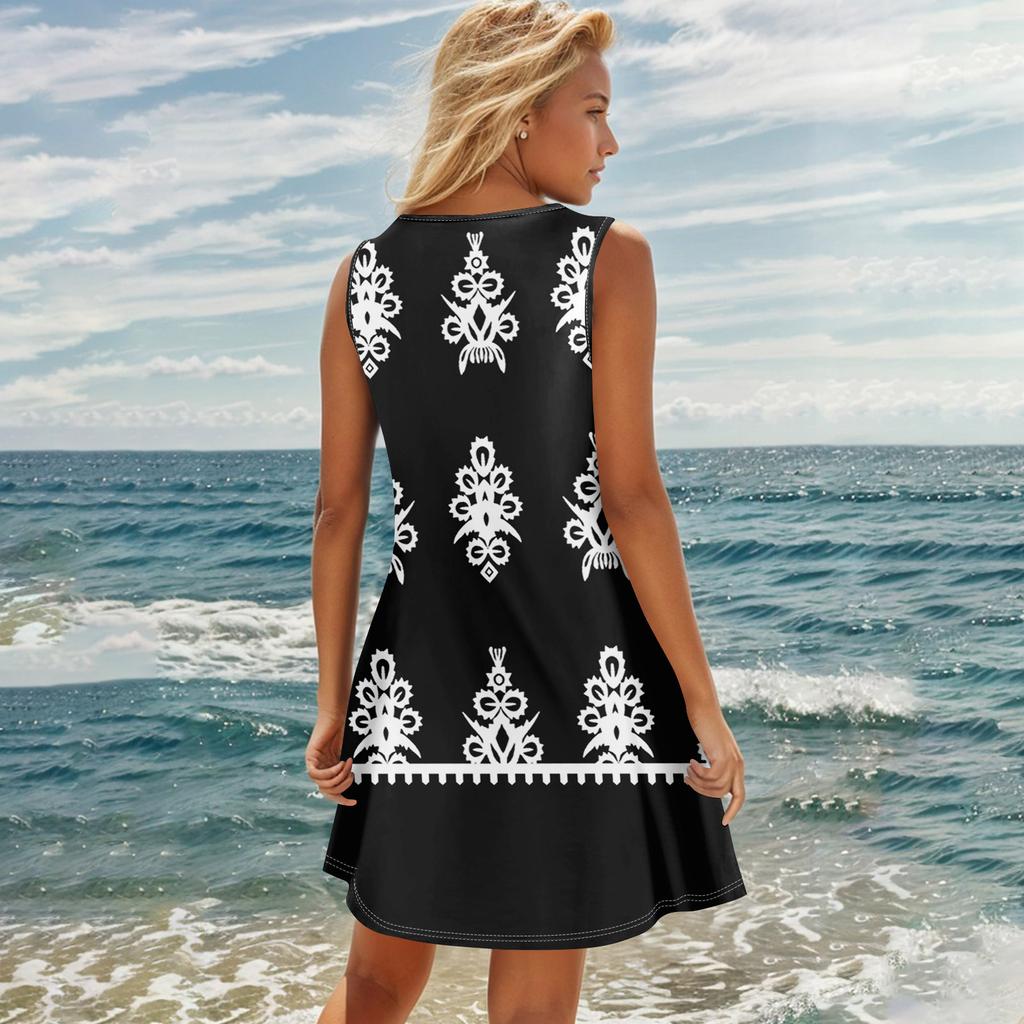 Summer Dresses For Women Beach Boho Sleeveless Printing Flowy Pocket Tshirt Tank Sundresses