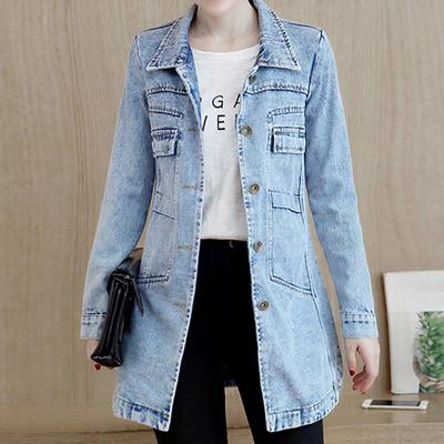 Herbst Jean Jacke Für Frauen Lose Beiläufige Blau Frauen Mäntel Weibliche Outwear drehen-unten Kragen Denim Mantel Feminine