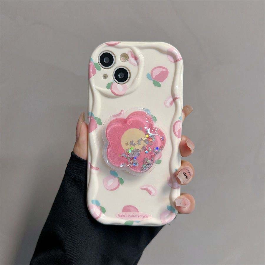 Korean Flower Bracket Holder 3D Wave Case For Realme 15 5G 15 14 13 12 Pro 11 Plus C71 C75 C53 C55 Note 60 C61 GT6 Cover Funda S