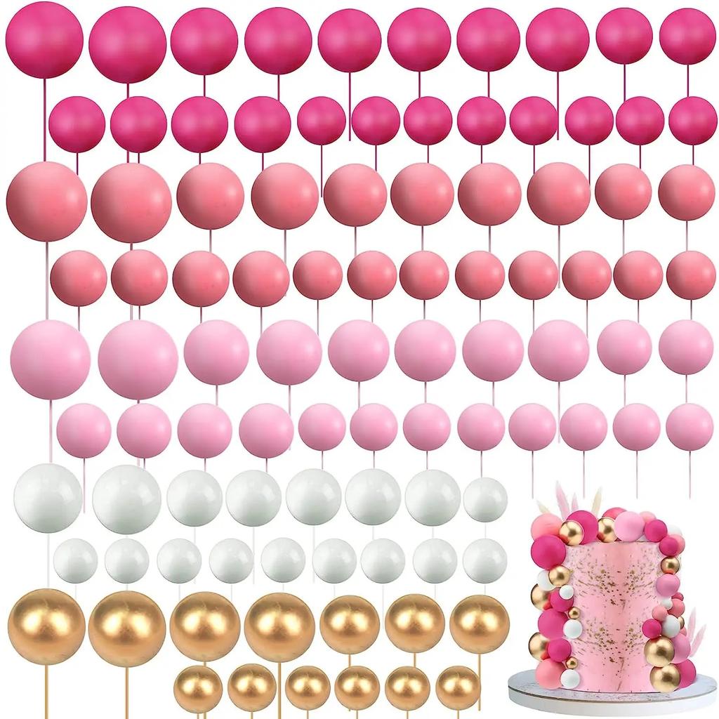 110Pcs Balls Cake Topper DIY Cake Insert Topper Foam Cake Balls Baking Decoration for Wedding Anniversary Birthday