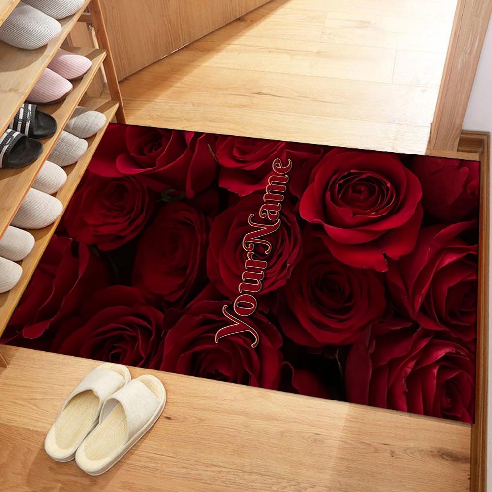 Rose Customize Text Floor Mat Suitable for Entryway Balcony Hallway Living Rooms Antislip Carpet Office home decor Best for Christmas