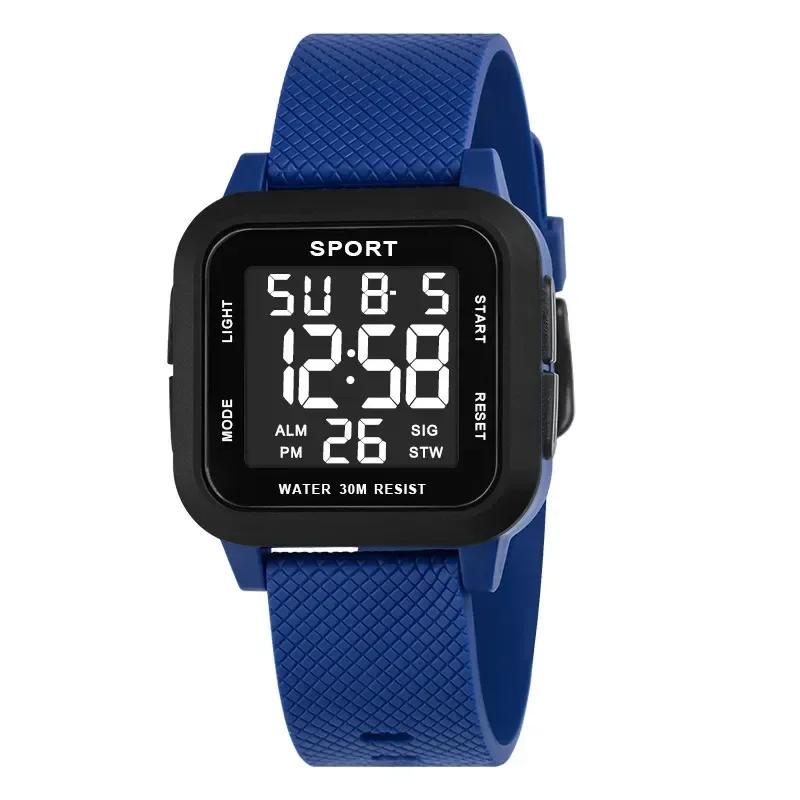 Herren Sportuhr Hintergrundbeleuchtung Anzeige Countdown Herren Digitaluhren 3Bar Wasserdicht Militäruhr Alarm Armbanduhr
