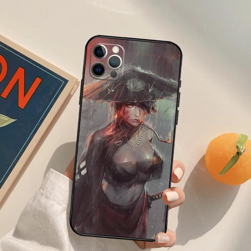 Apple Iphone14Promax Mobile Phone Case Anime Girl Samurai Mobile Phone Case Hair Painting Anti-Drop Huawei Three