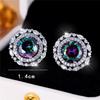 Female Crystal Rainbow Zircon Stone Round Stud Earrings Vintage Silver Color Wedding Fashion Jewelry For Women