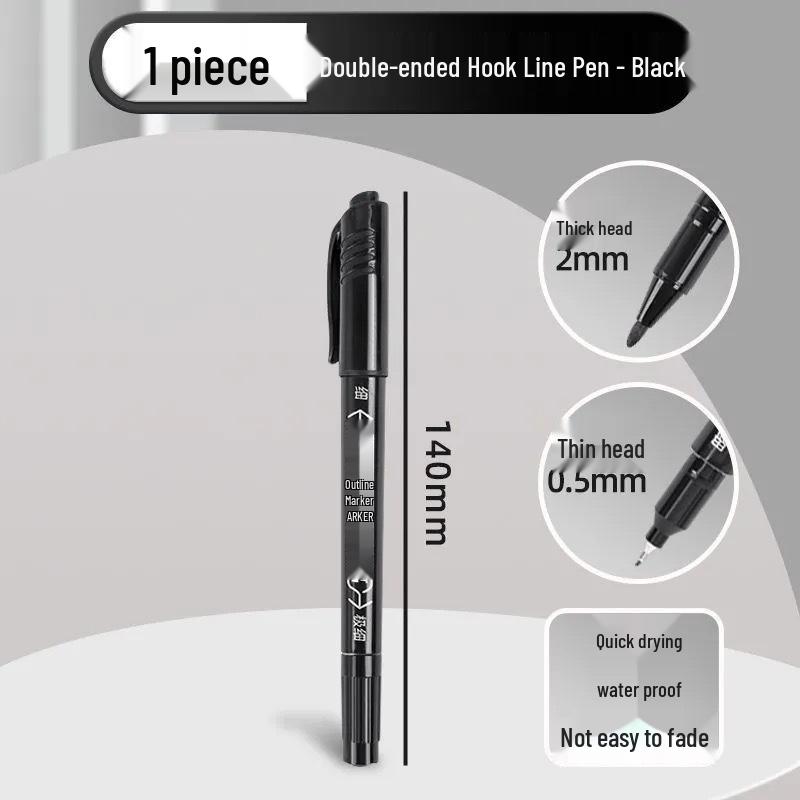 True Color Dual-Head Quick-Dry Fine-Tip Marker for Kids - Black, Waterproof, Oil-Based
