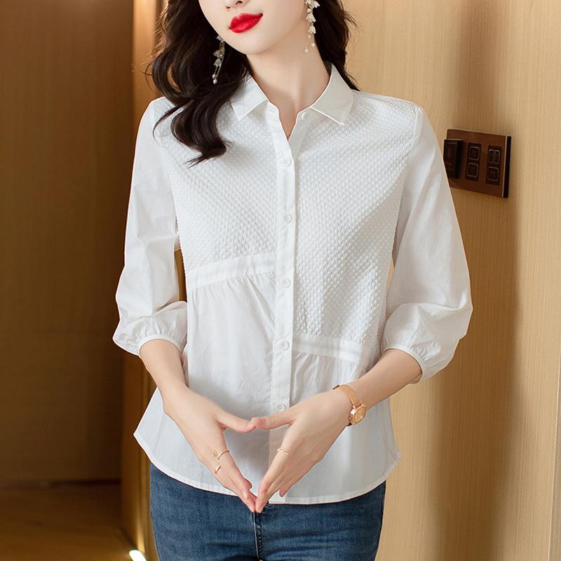 Irregular Shirt Women's Long Sleeved White Base Shirt Loose Chic Small Top for Spring Autumn Blouses & Shirts