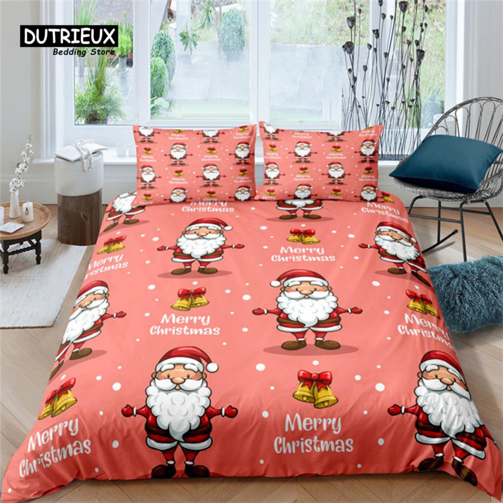 Cartoon Santa Claus Bedding Set King Queen Size Microfiber Christmas Dogs 3D Print Duvet Cover For Kids Pillowcases Home Textile