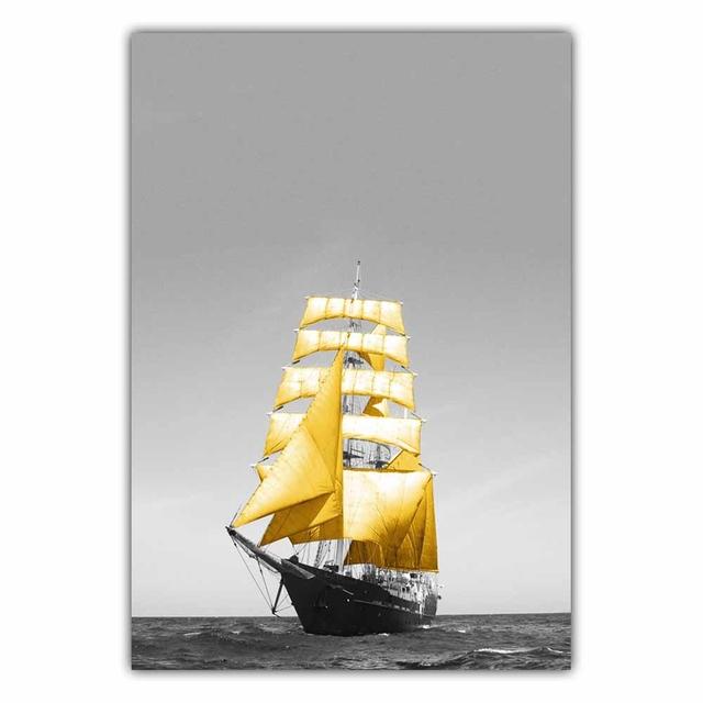 Fashion Retro Art Landscape Canvas Painting Yellow Sailboat Poster Office Wall Painting for Living Room Home Decoration Mural No Frame