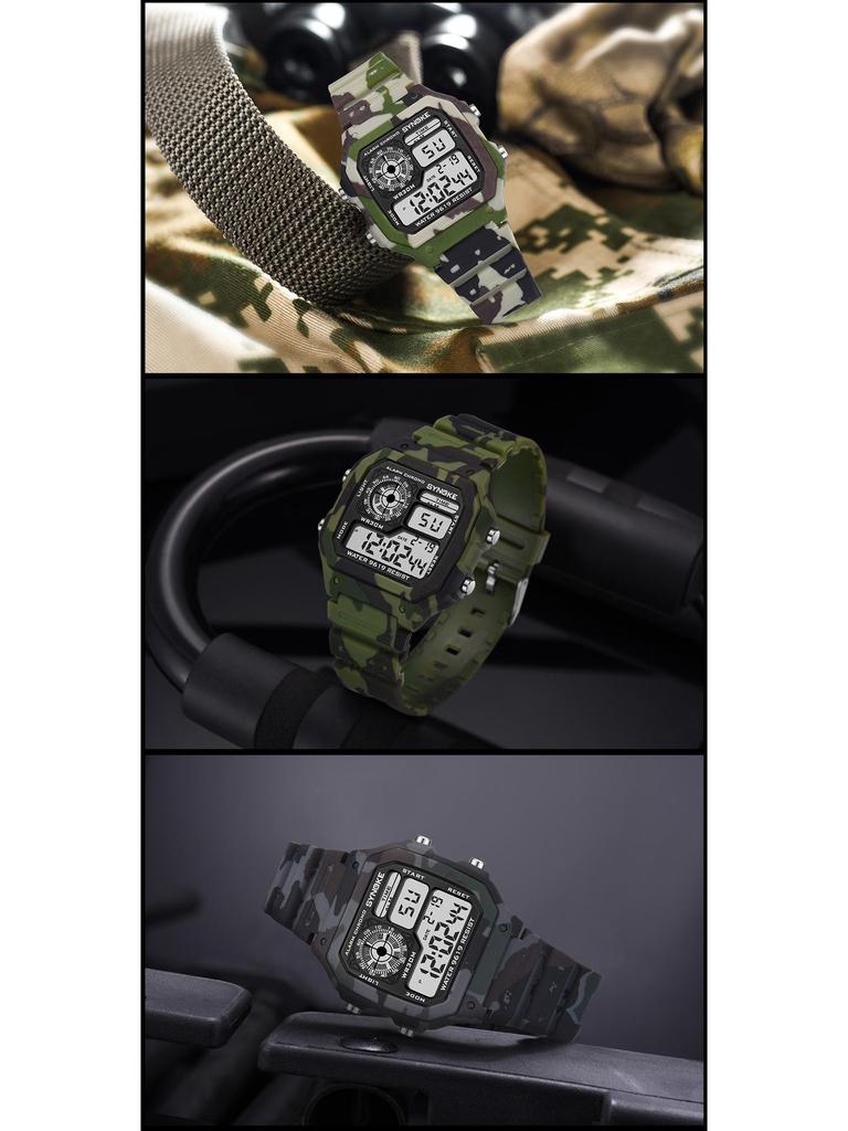 Men's Multifunctional Camouflage Waterproof Sports Watch - Seven-Color Luminous Fashion Square Design