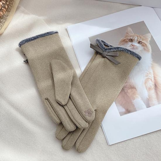 Women Winter Touchscreen Gloves Warm Gloves with Fuzzy Cuffs Bows Thickened Thermal Gloves for Driving Texting Commuting