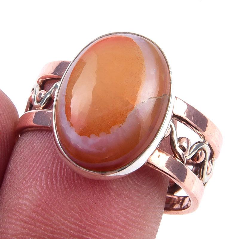 

Natural Carnelian Gemstone Handmade 925 Sterling Silver Two Tone Ring S.9.5 z3M83