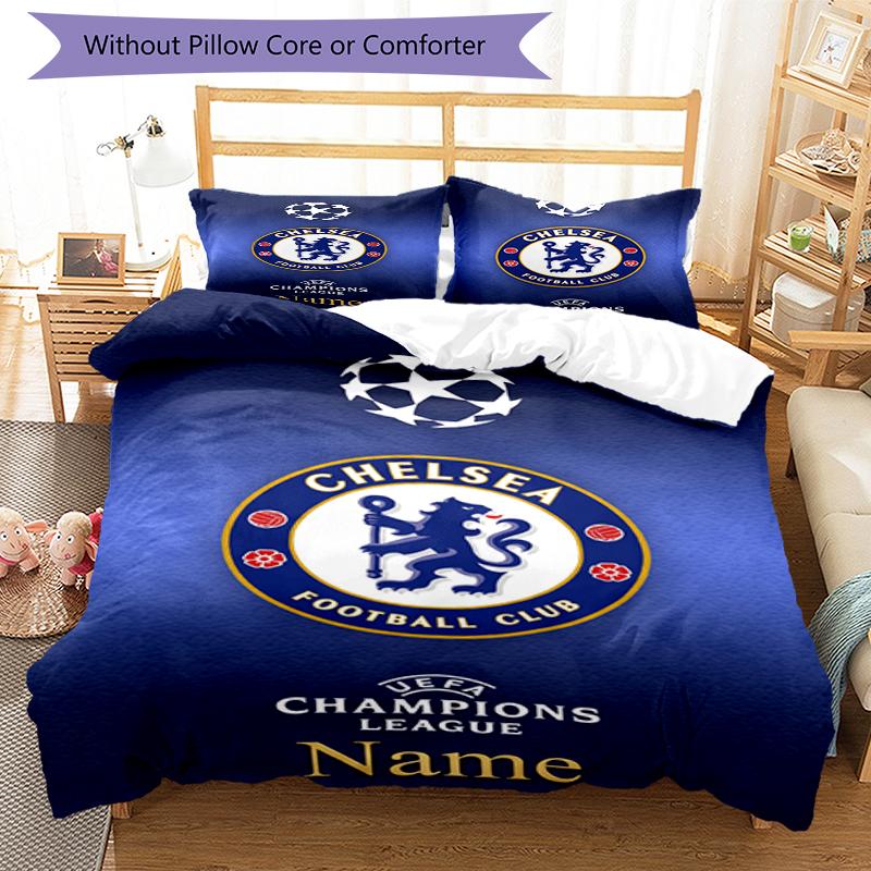 3Pcs Custom Name Chelsea Football Club Bedding Set Duvet Cover Closure Includes 1Duvet Cover 2Pillowcases Soft And Comfortable For All Seasons