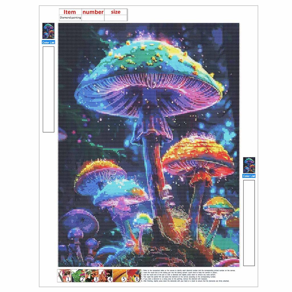 Kit Pittura Diamante Fungo Psichedelico Rotondo Completo Fai da Te Tela Sparkle Art per Adulti Artigianato Rilassante e Decorazione Casa Idea Regalo Set
