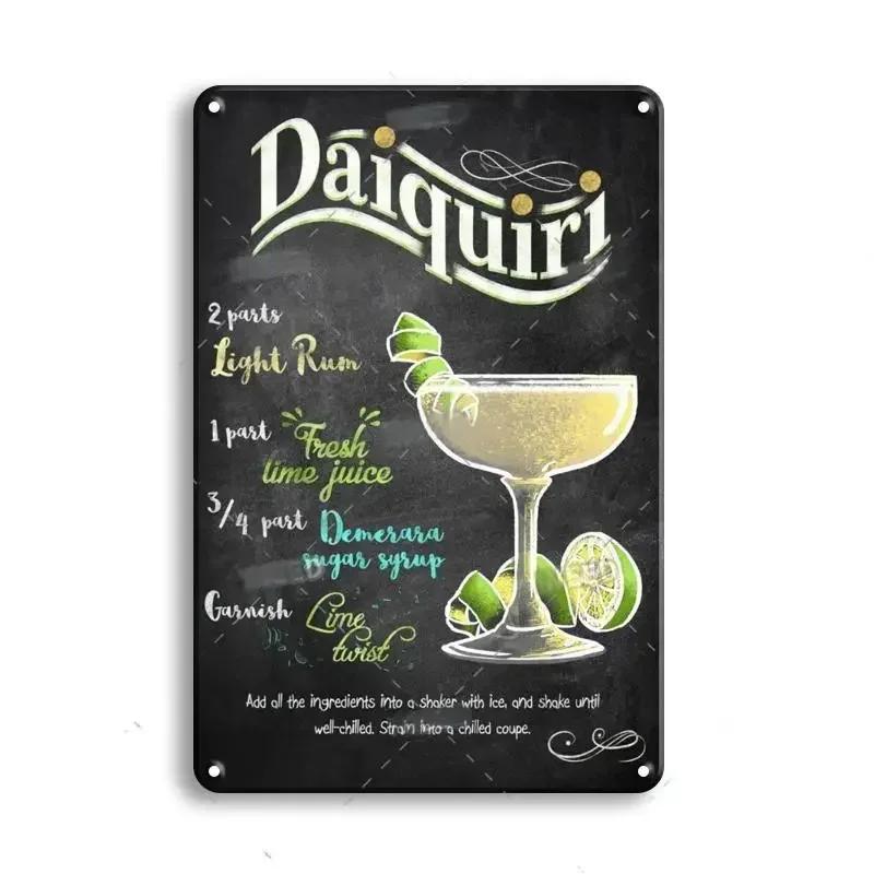 Hisun Tin Sign Vintage Assorted Cocktail Recipe Chalkboard Style Tin Sign Set Retro Aperol Spritz Gin Tonic Bloody Mary Metal Wall Art Rustic