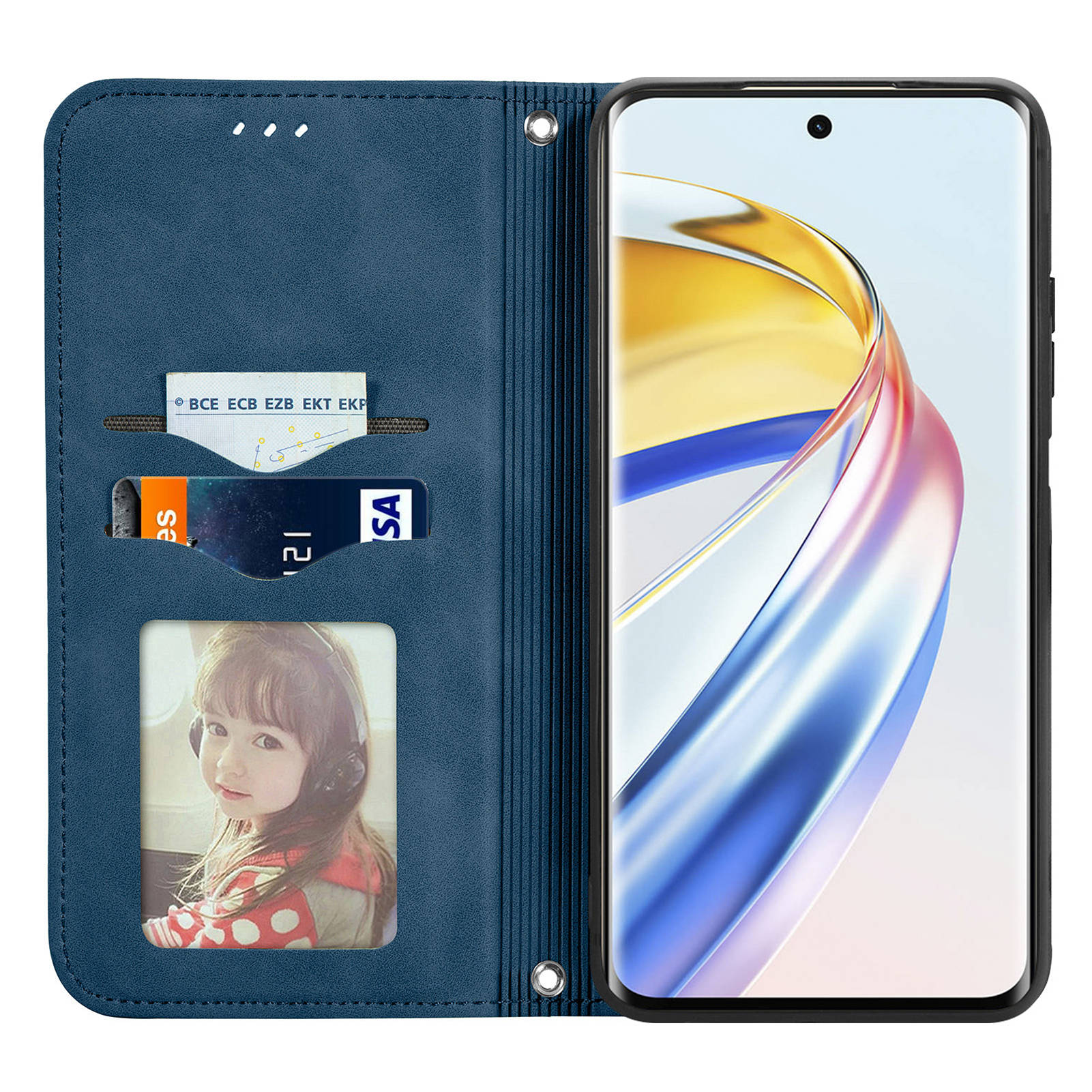 

For Honor X9b 5G/Magic6 Lite 5G/X50 5G Case PU Leather Skin-touch Mobile Phone Stand Cover Dark Blue