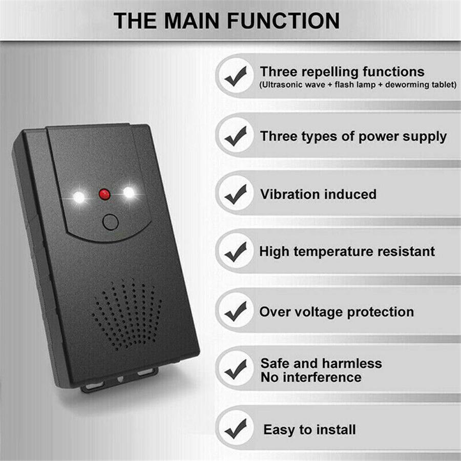 12V Car Ultrasonic Mouse Repeller Auto Under Hood Mice Rat Rodent Pest Repellent