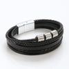 Black Multi Layers Leather Bracelet for Men,Metal Tube Charm Handmade Braided Rope Leather Bracelet,Gift for Husband Dad Son