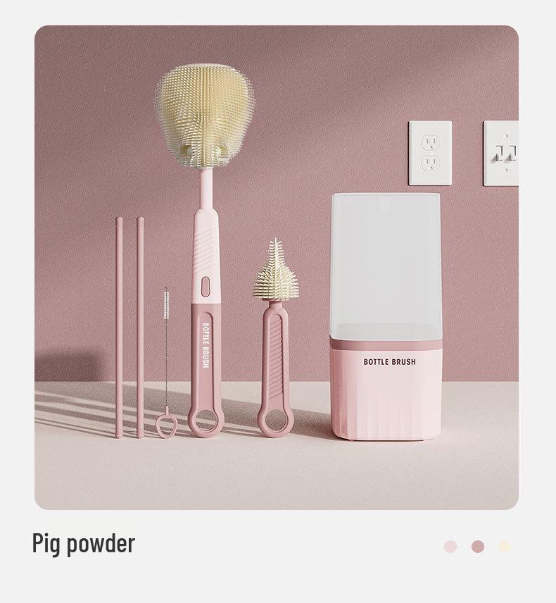 Reise-Babyflaschenbürsten-Set mit Silikon-Saugerbürste, Abtropfgestell, Strohhalm- und Fugenbürsten