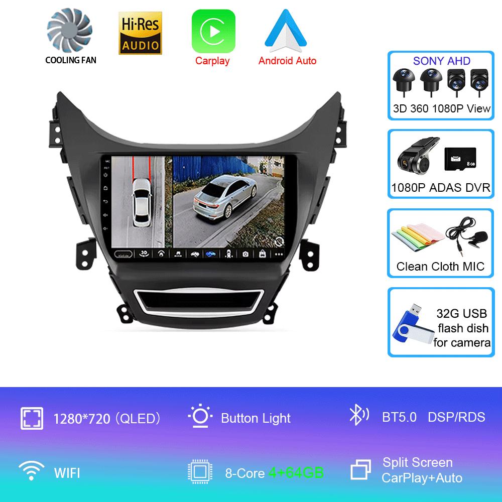 Car Radio Android 14 Carplay Auto For Hyundai Elantra I35 2011 2012 2013 2014 2015 2016 Multimedia Player WIFI+4G BT 2Din Stereo
