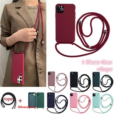 Crossbody Lanyard silikoninis dėklas, skirtas iPhone 16 15 14 13 12 11 Pro Max XSMAX XR 8 7 Samsung S25 S24 S23 S22 S21 Ultra Plus S21FE A15 A55 A16 A53 A14 A54
