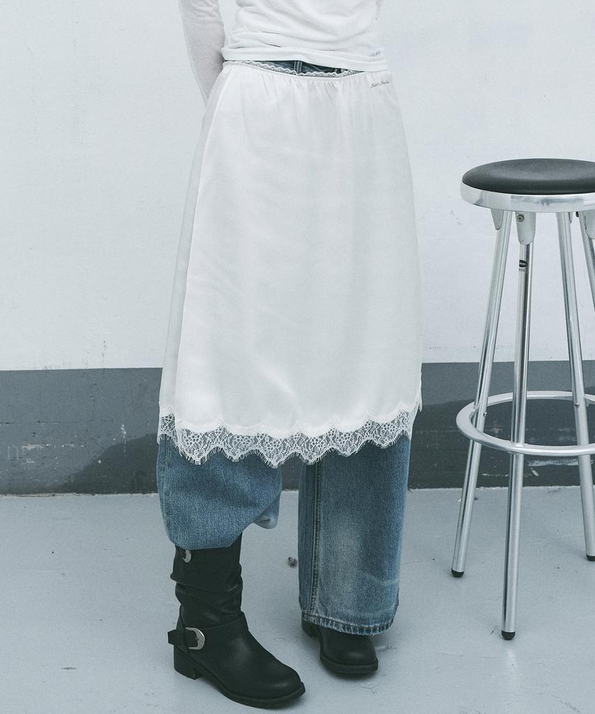 Nigaennikol Satin Lace Long Skirt_Cream