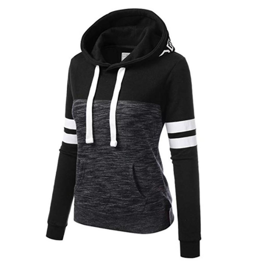 Womens Love Long Sleeve Splice Pullover Hoodies Sweatshirt Stitching Tops Blouse