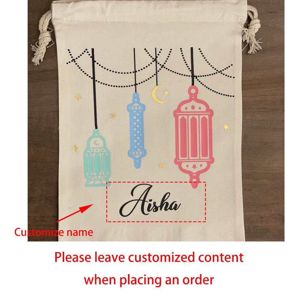 

Personalised Eid Mubarak Sack Children Gift Bag Eid Al-Fitr Muslim Islamic Kareem Ramadan Mubarak Decor Kid Boy Girl Present 30X40cm