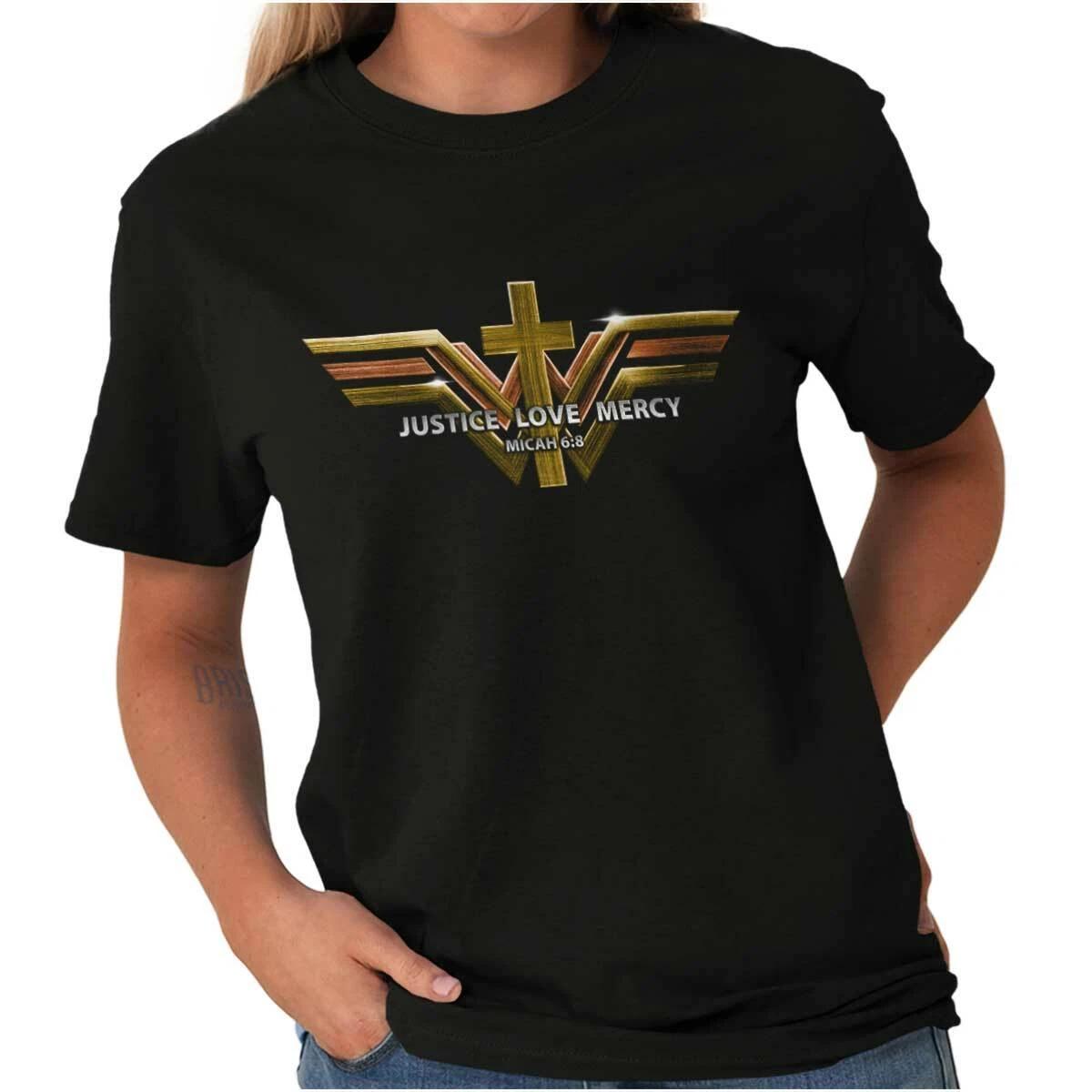 Christian Faith Cross Justice Love Mercy Womens Graphic Crewneck T Shirt Tee XXL