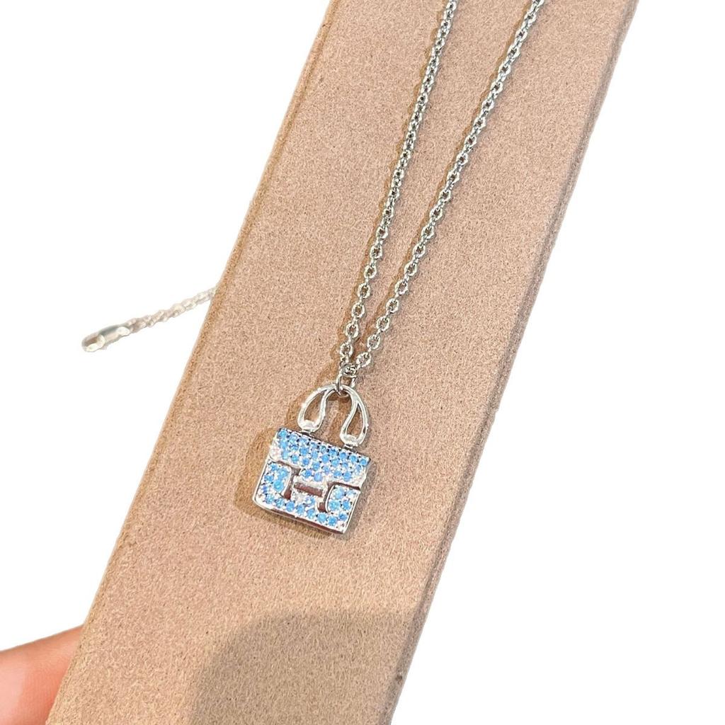 Full Diamond H Letter Bag Necklace Female Real Gold Electroplating High Version Light Luxury Simple Versatile Collarbone Chain Exquisite