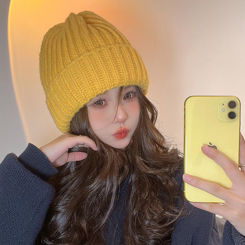 Japanese Autumn and Winter New Korean Version Big Head Wool Hat Showing Face Small Knit Hat Ear Protection and Warmth Fashion Pile Hat Men