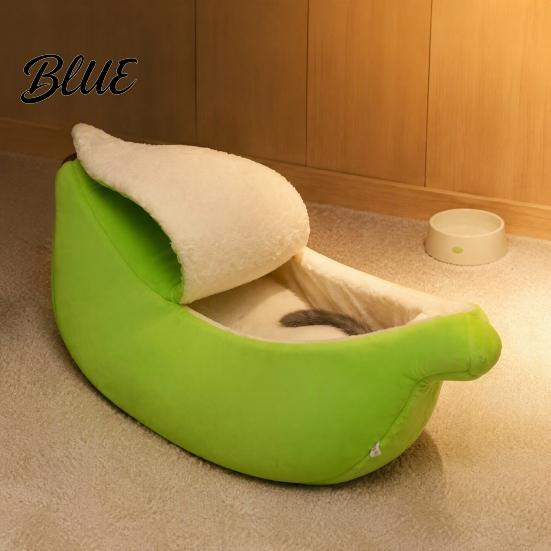 Decorative Pet Furniture for Home Banana Cat Bed Plush Cave Bed with Lid Fleece Lined Cozy Lid Hideaway Warm Semi Enclosed Cats Small Dogs,