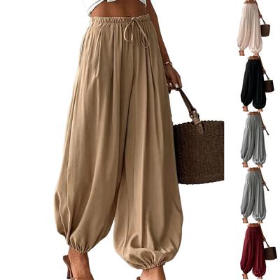 Women’s Elastic Waist Jogger Pants Loose Fit Lightweight Drawstring Harem Trousers Casual Summer Relaxed Style Long Pants
