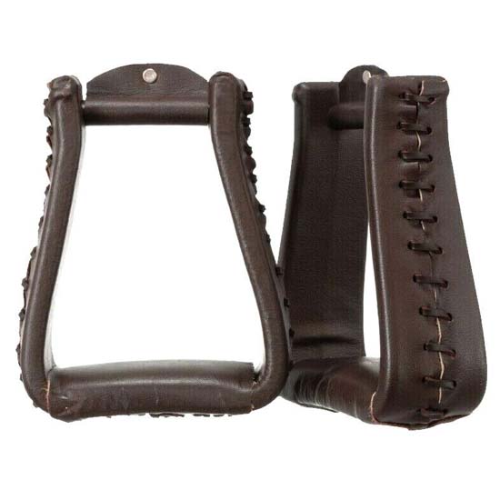 High Quality Horse Western Stirrups Saddle Tack Floral Handmade Tooled Leather Covered Pair
