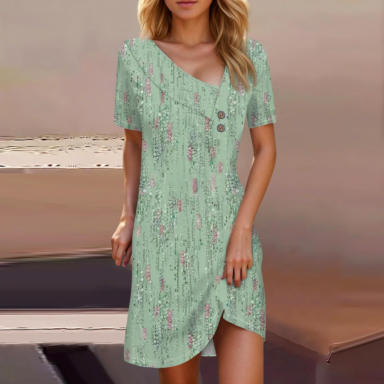 

Женские летние повседневные платья на пуговицах с короткими рукавами и принтом XXL