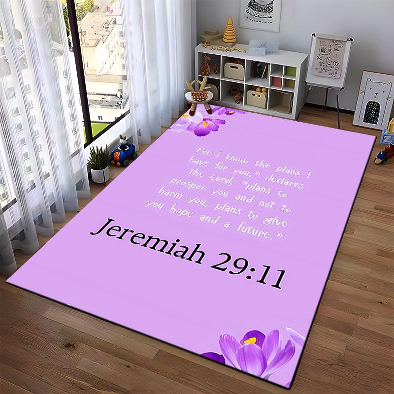 Purple Floral Jeremiah 29:11 Non-slip Rug suitable for living room and bedroom sofas.