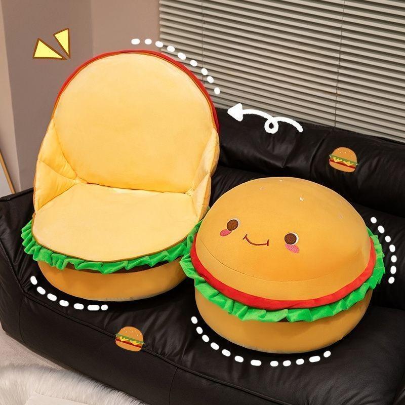 Superzachte burger creatief sierkussen multifunctioneel zitkussen kan worden geopend twee-in-één opvouwbaar lunchpauze kussen bank