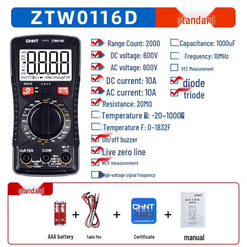 Chint High Precision Digital Multimeter: Anti-Burn, Portable, Multifunctional Tool for Electricians and Smart Watch Repair