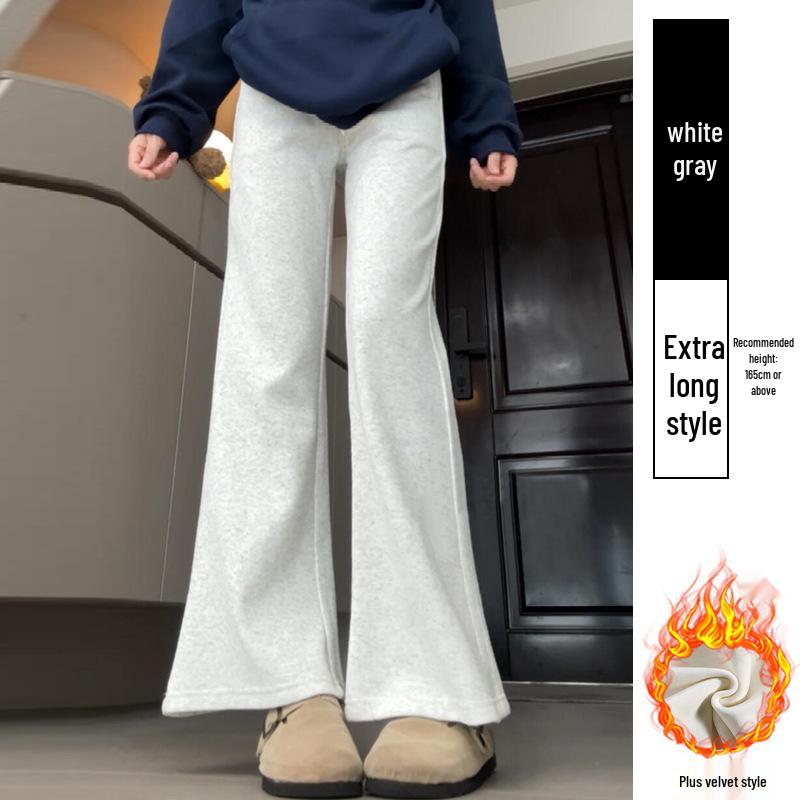 Douyin Women’s Winter Fleece-Lined Micro Flare Sweatpants - 2024 High Waist Slimming Wide Leg Horseshoe Pants