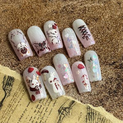 Nail Art Sticker Self Adhesive Non-Fading Easy Paste Removable DIY Ultra Thin Cartoon Animal Dark Style Rabbit Nail Patch Nail Supplies