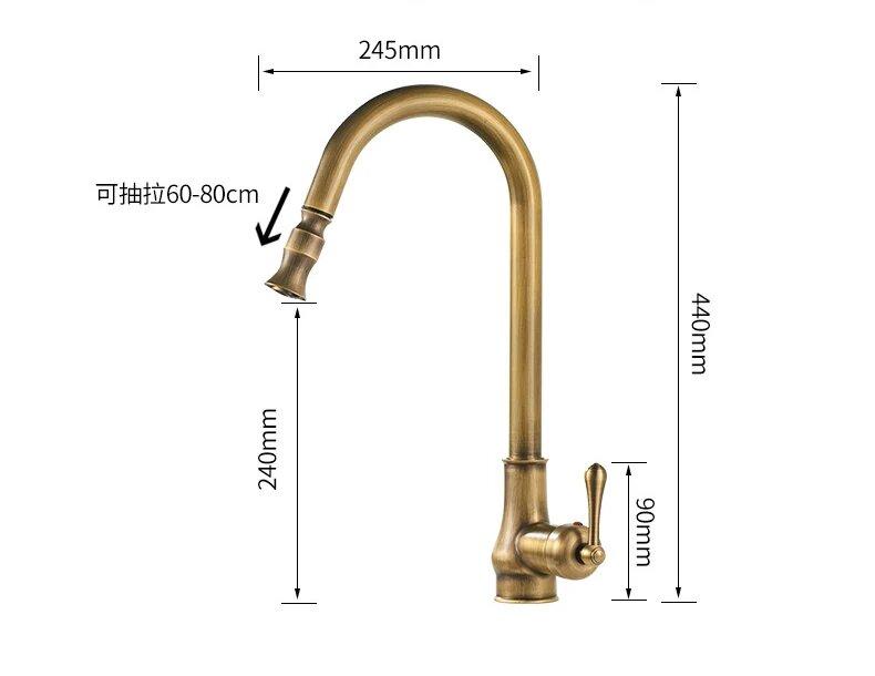 Antique Brass Kitchen Faucet Pull Out Spout Kitchen Faucets Black Single Hole Swivel Hot Cold Water Kitchen Mixer Tap Black