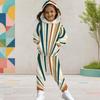 Girls Geometric Printed Hooded Long Sleeve Two Piece Tracksuit Kangaroo Pocket Cuffed Pants Set