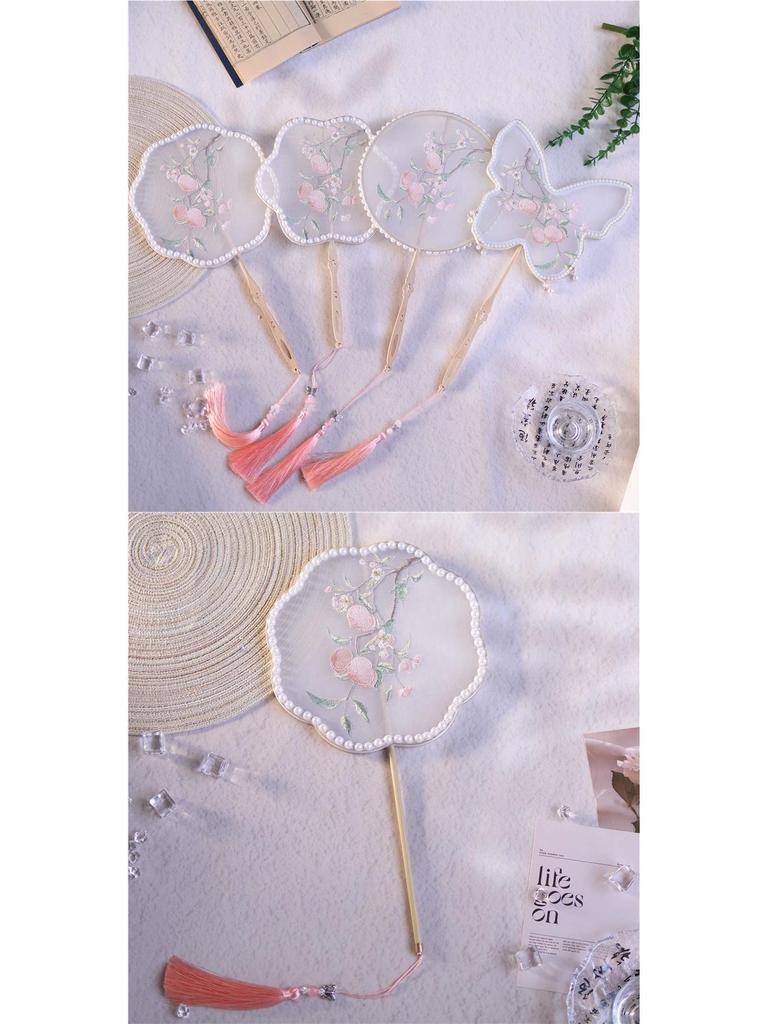 Ancient-Style Embroidery Round Fan with Tassel for Hanfu and Horse Face Skirt Photography Props