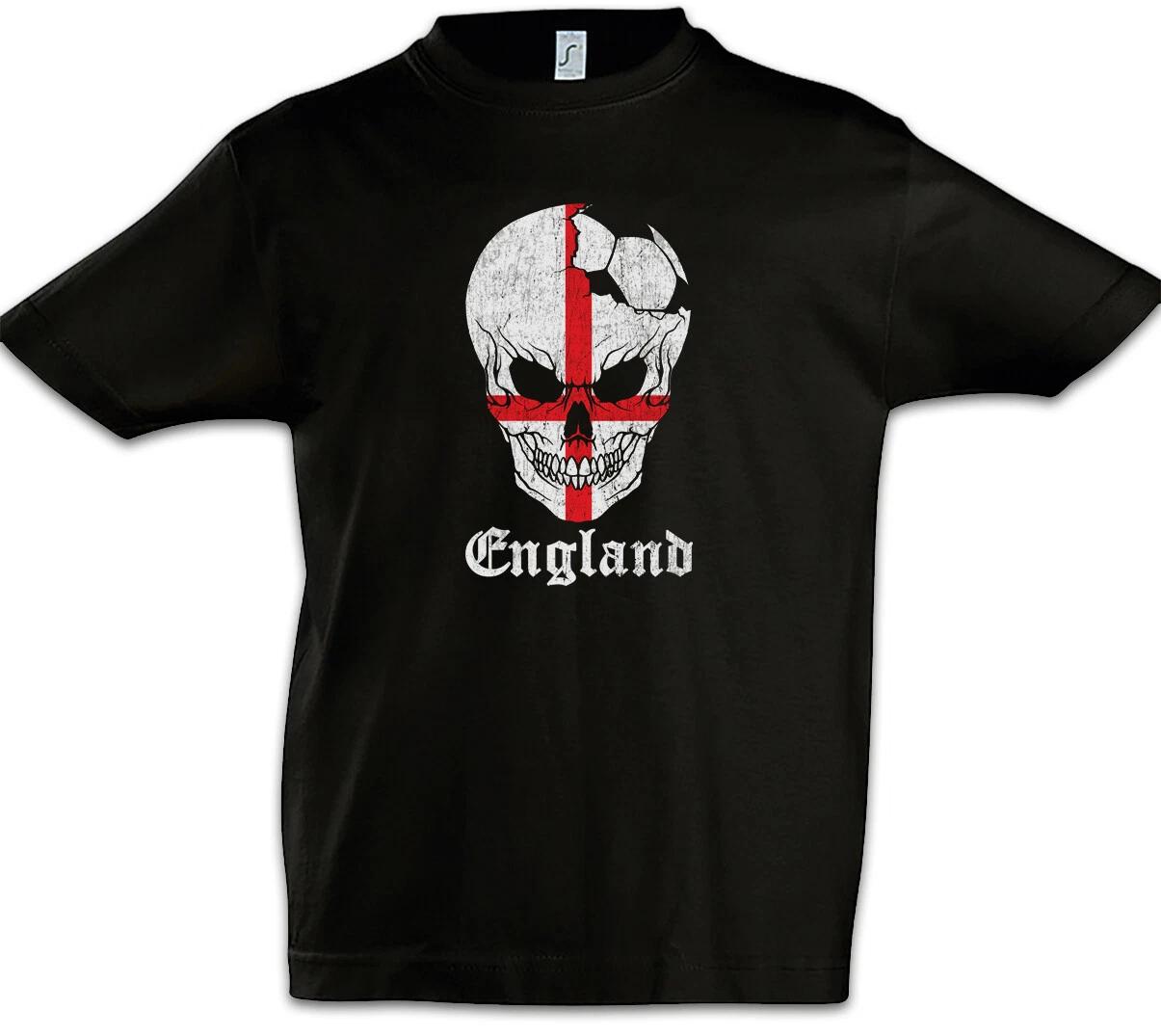 England Football Skull I Kids Boys T-Shirt English Soccer Flag Football- 100