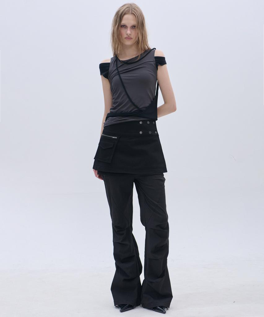 PLACE STUDIO Studded Double Pocket Zipper Point Slit Layered Mini Skirt _2 Colors