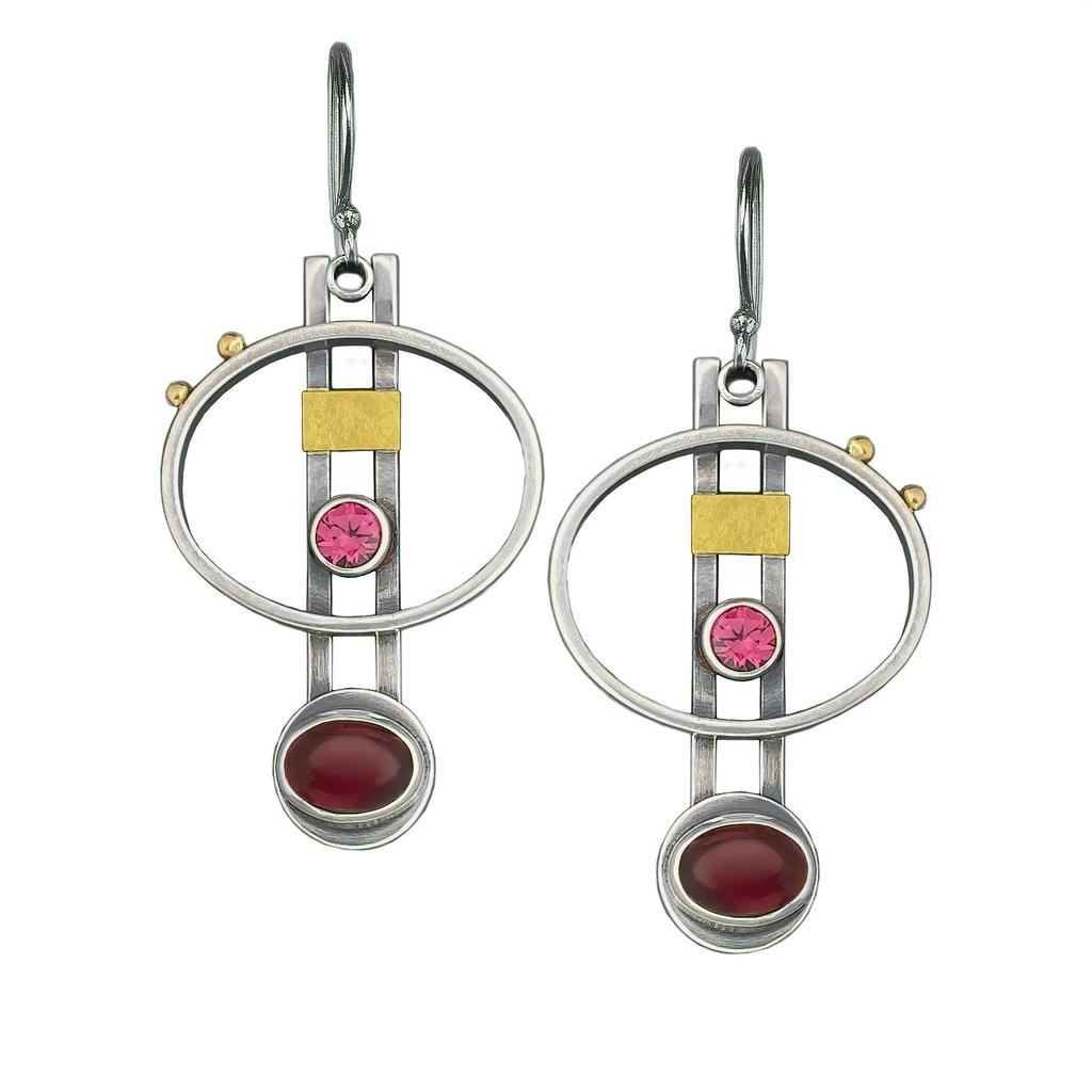 Tribal Dlouhé Geometrické Modré Kamenné Visací náušnice pro ženy Vintage Dvoubarevné kovové šperky Křišťálové náušnice Dárek Nové