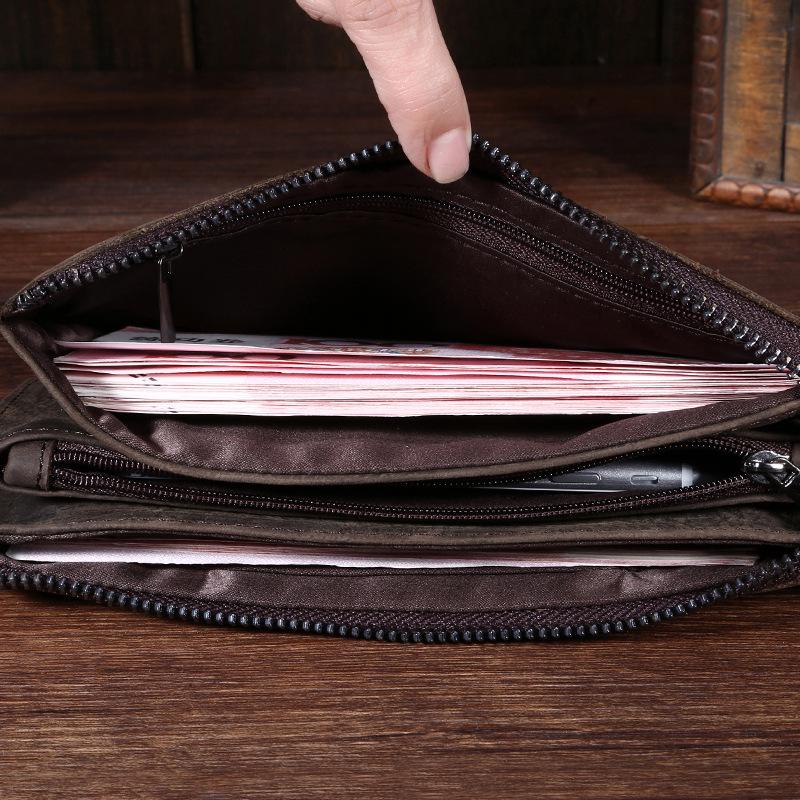 Top Layer Cowhide Genuine Leather Wallet Vintage Crazy Horse Leather Long Wallet Phone
