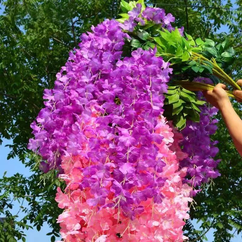 12pcs Fashion Wisteria Artificial Flowers Vine Wreath Wedding Arch Decoration Leaf Rattan Trailing Silk Flower Ivy Wall Decor