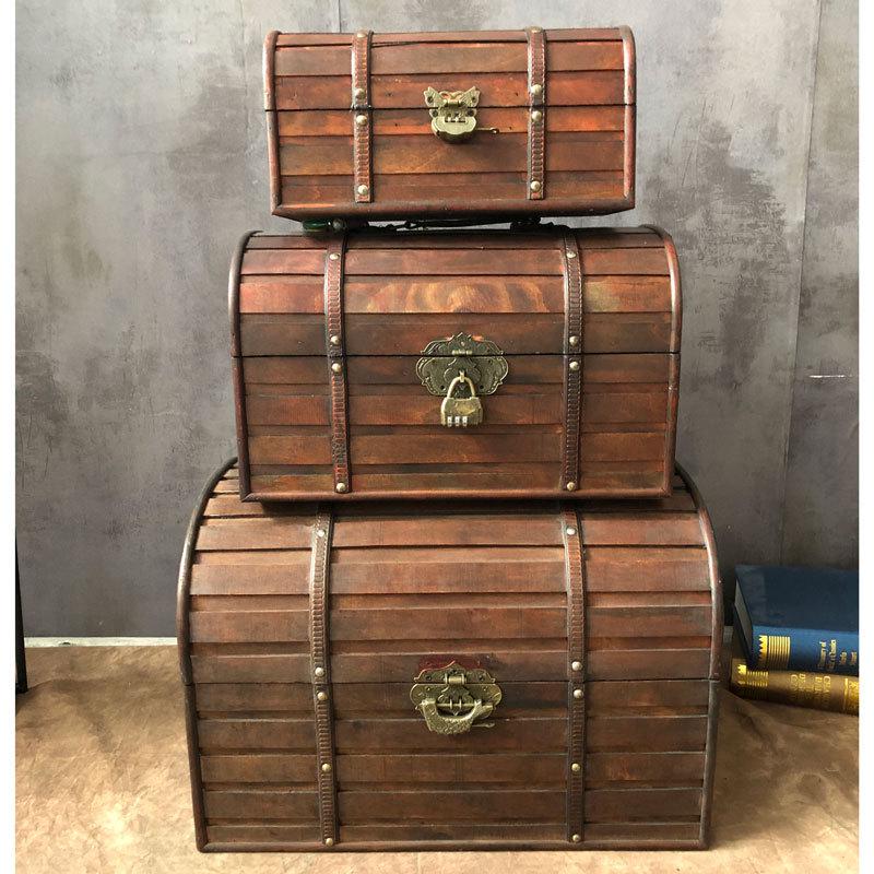 

Vintage Wooden Treasure Chest - Antique Style Decorative Storage Box Small